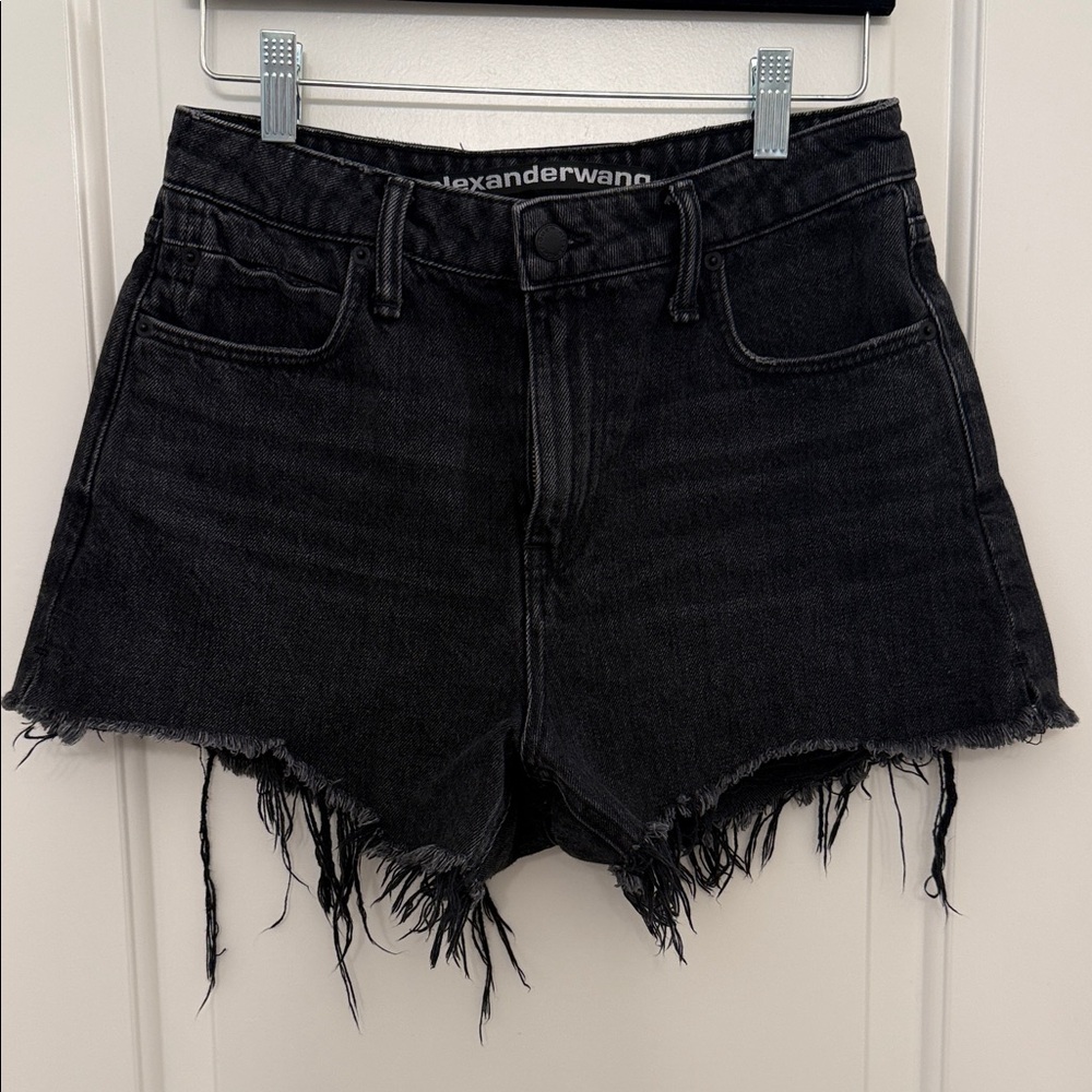 Alexander Wang Charcoal Frayed Jean Shorts